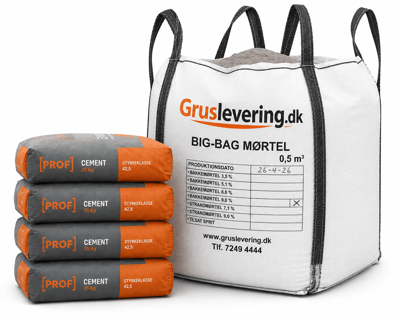 Bigbag Bakkemørtel 0,5 m³ inkl. 4 poser cement